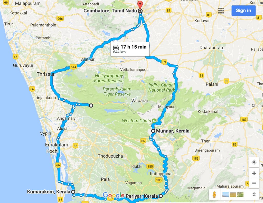 kerala to kashmir road trip map