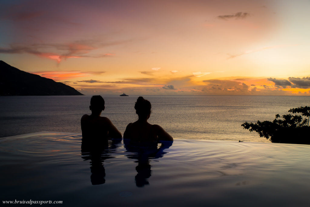 Sunset from pool villa at Hilton Northolme Seychelles