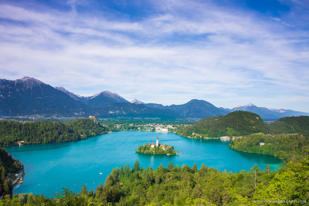 Lake bled panorama from Ojstrica hike in Slovenia