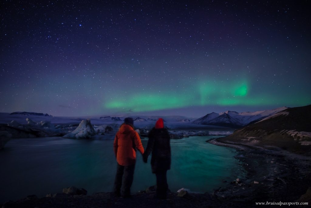 Northern lights over Jokulsarlon Glacier in Iceland