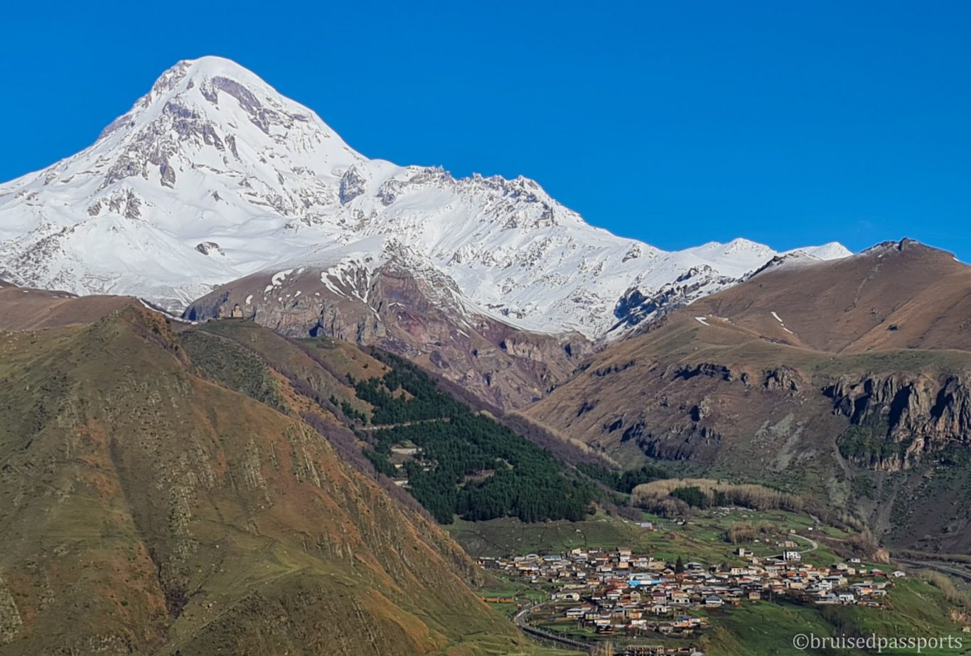 view of Kazbegi mountain from Kazbegi View hotel