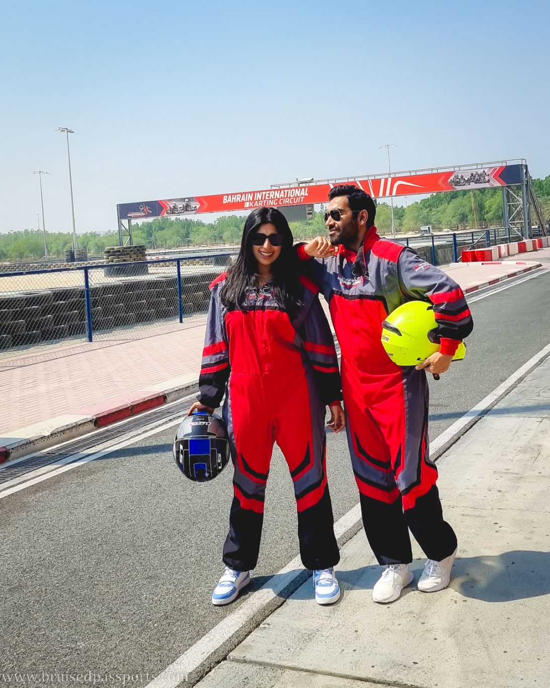 Couple go karting in Bahrain