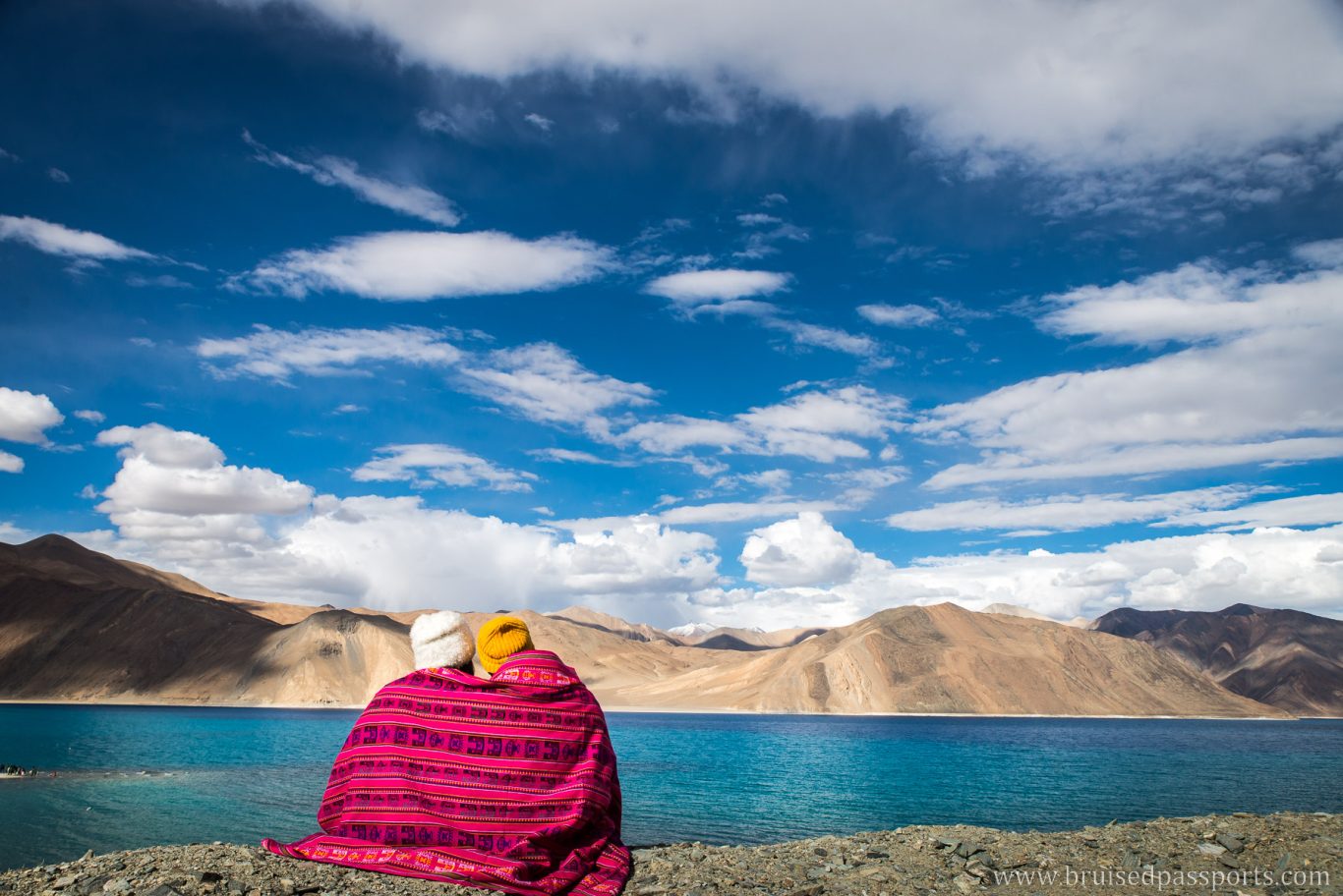 couple by the shores of Pangong lake in LAdakh